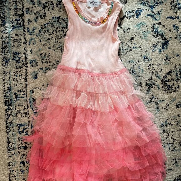 LOLA & THE BOYS PINK OMBRE EMBELLISHED NECKLACE DRESS SIZE 8 - Picture 4 of 4
